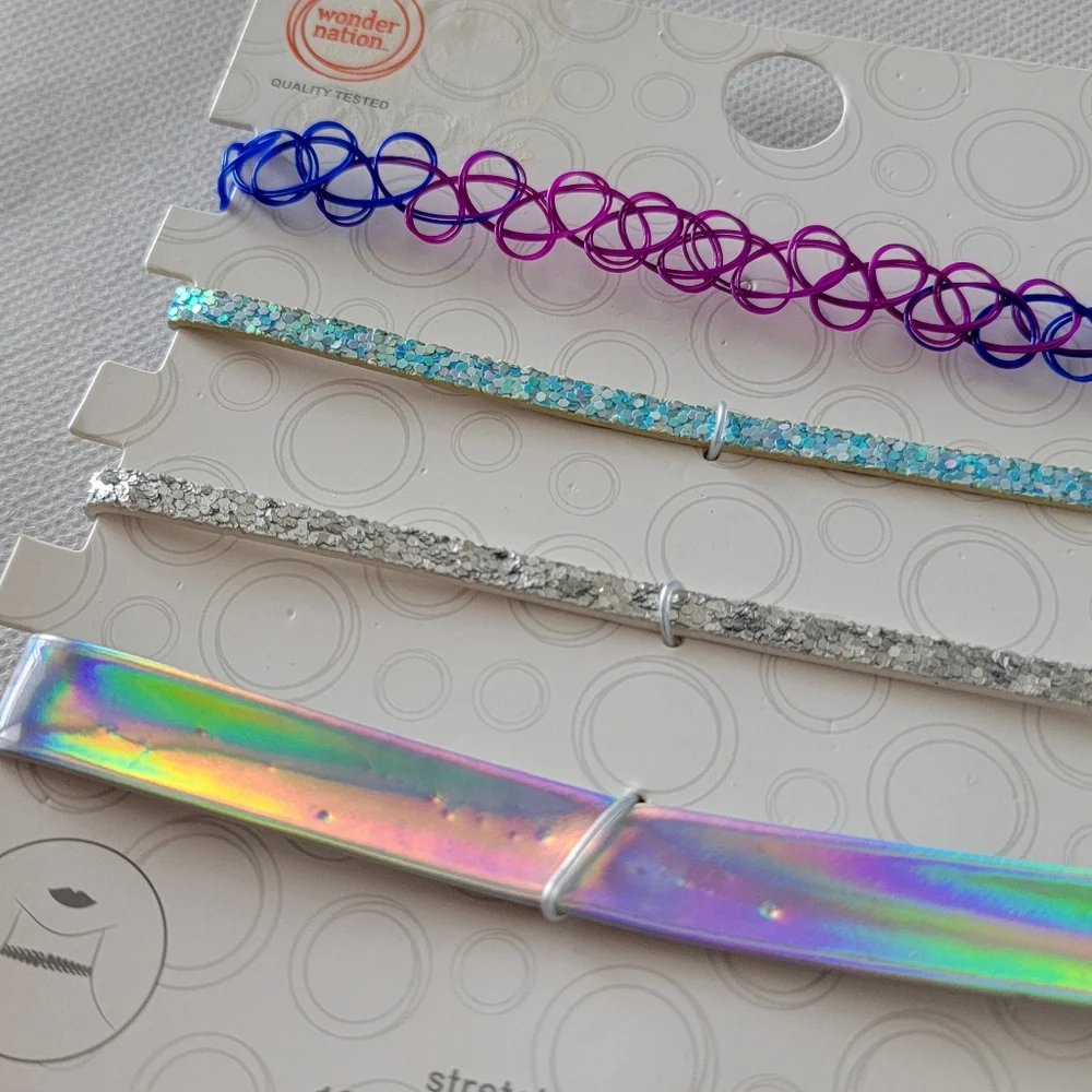4 Pack Choker Necklace Set Halographic Glitter Ombre